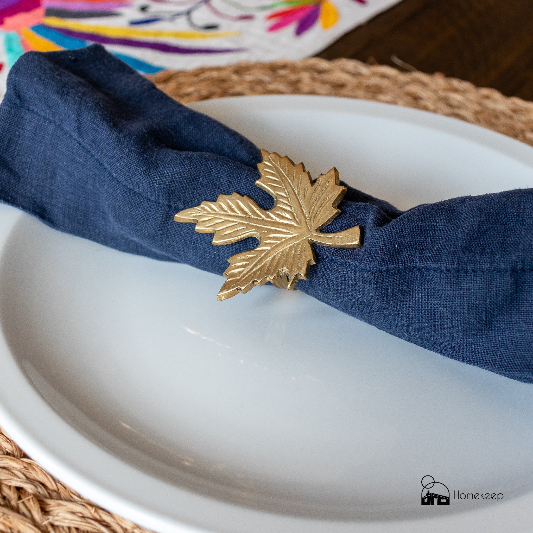 Maple Leaf Brass Napkin Rings, Set of 10 - Homekeep Studio