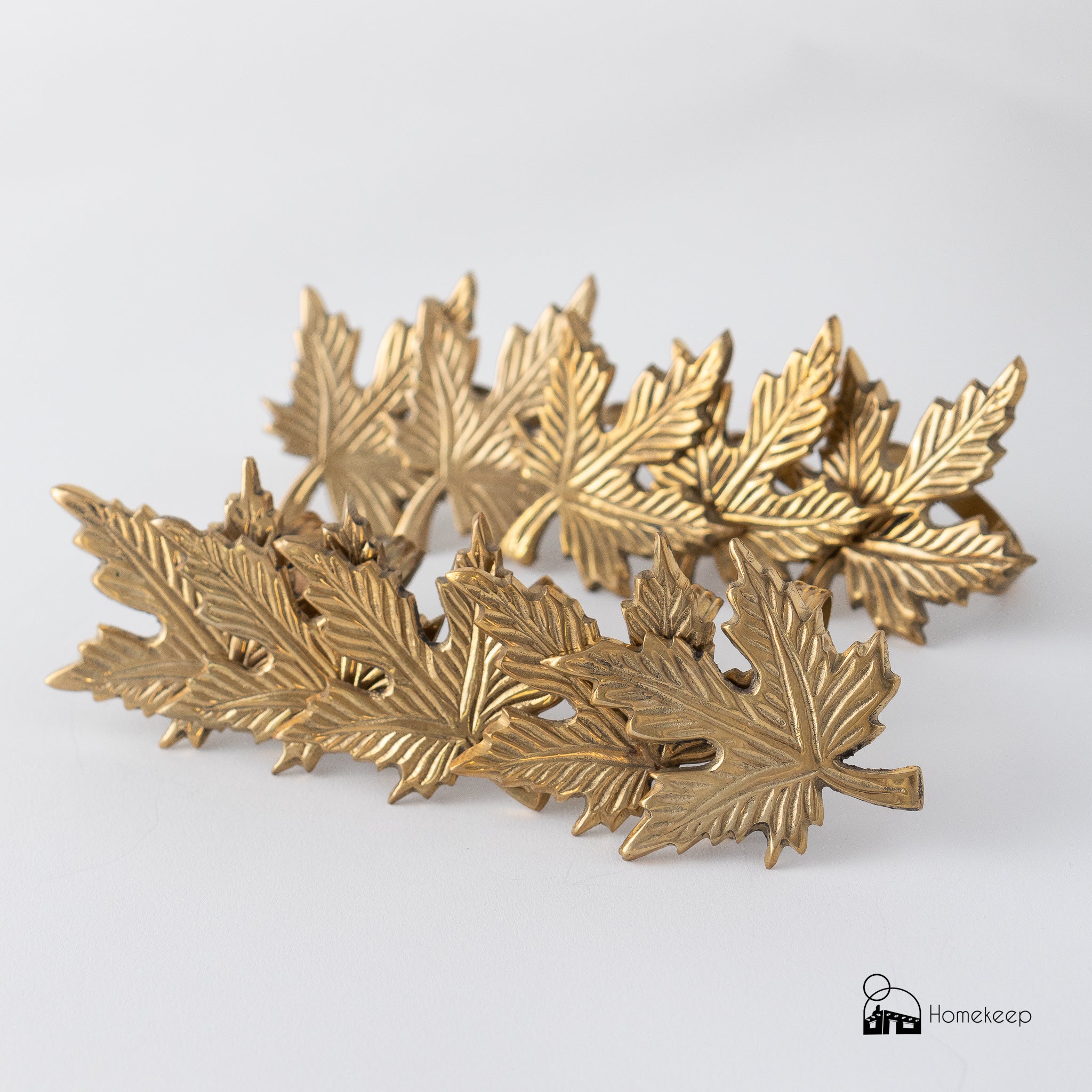 Maple Leaf Brass Napkin Rings, Set of 10 - Homekeep Studio