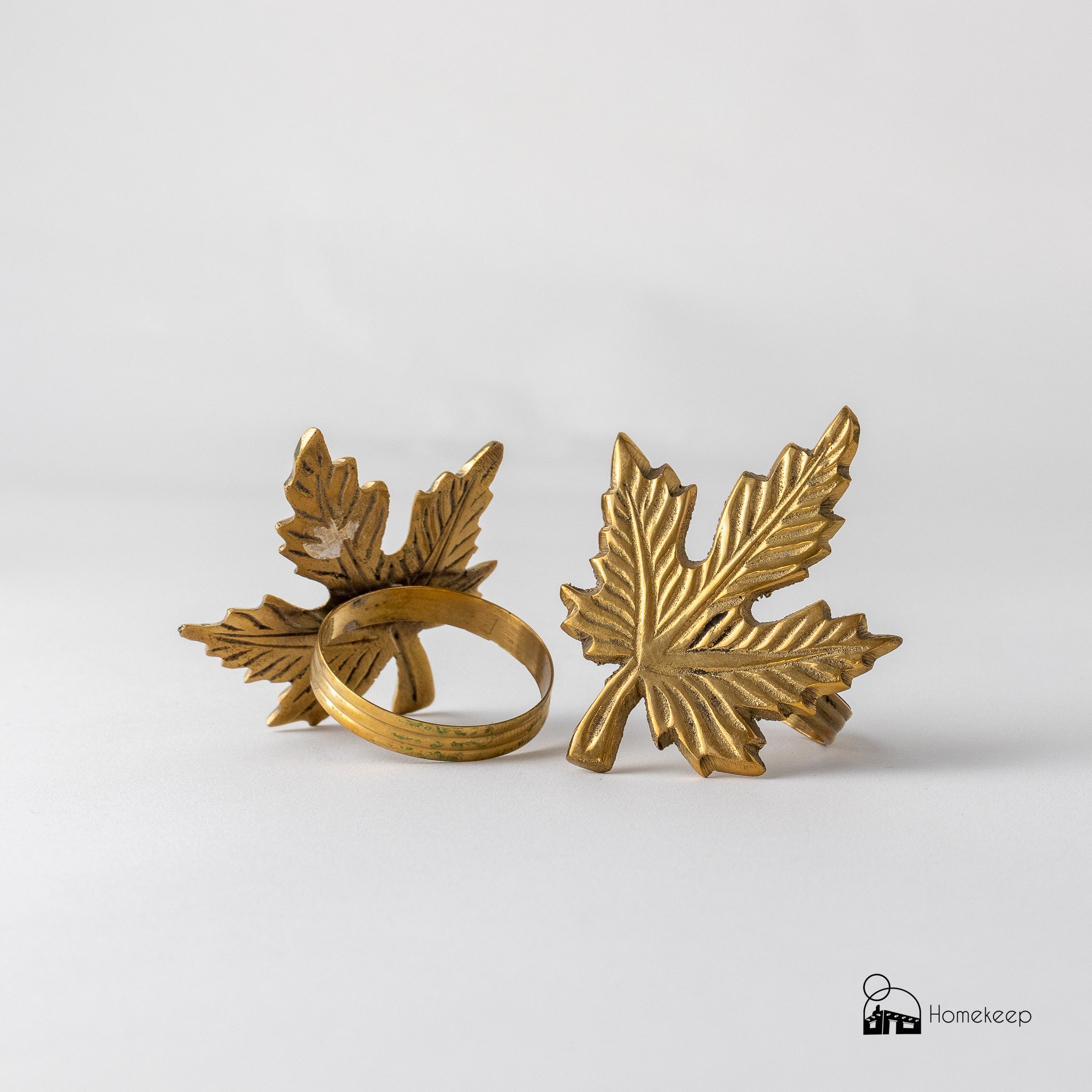 Maple Leaf Brass Napkin Rings, Set of 10 - Homekeep Studio