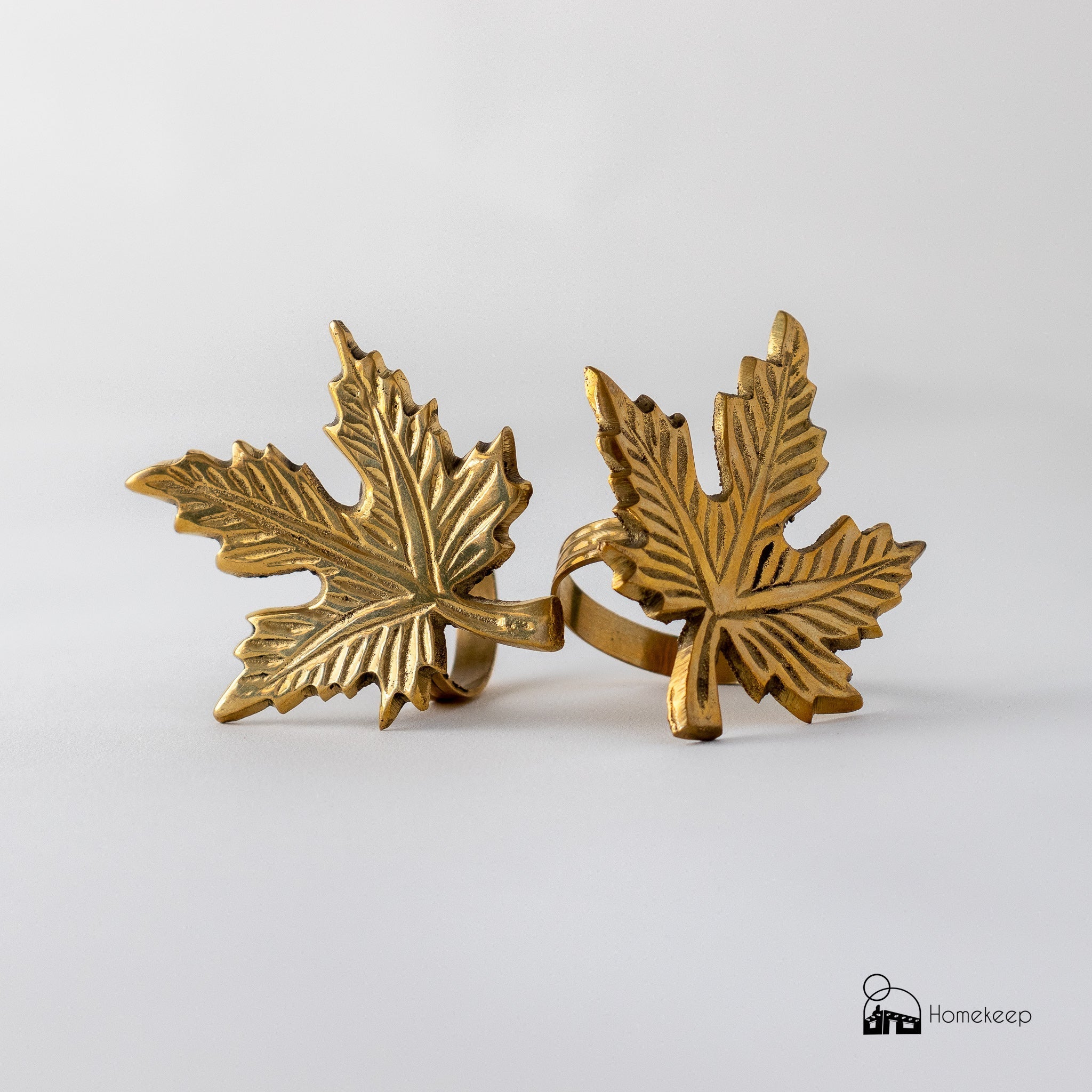 Maple Leaf Brass Napkin Rings, Set of 10 - Homekeep Studio