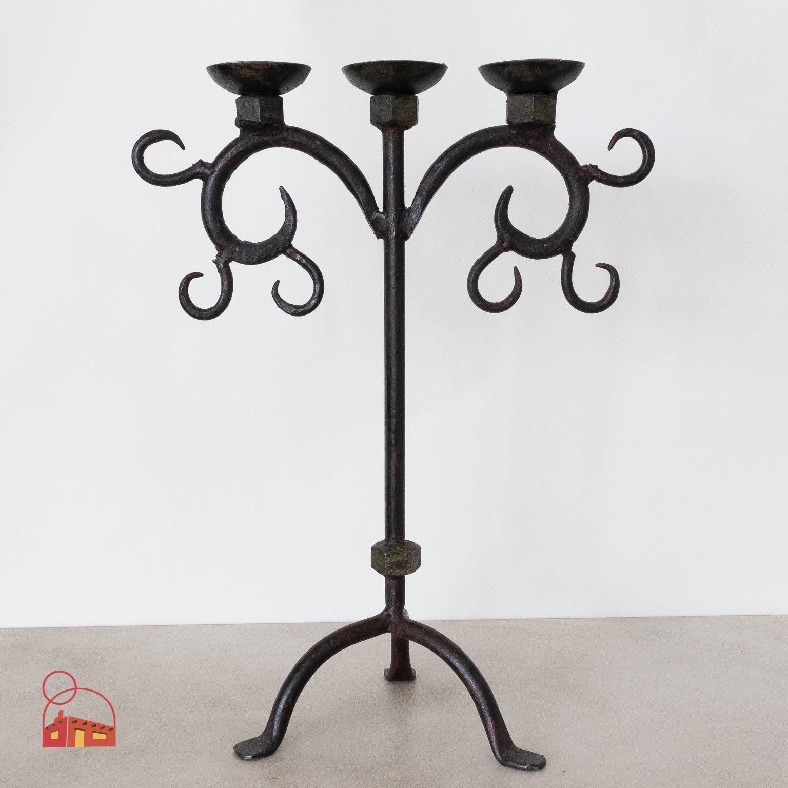 Rustic Wrought Iron Three - Arm Candelabra - Homekeep Studio