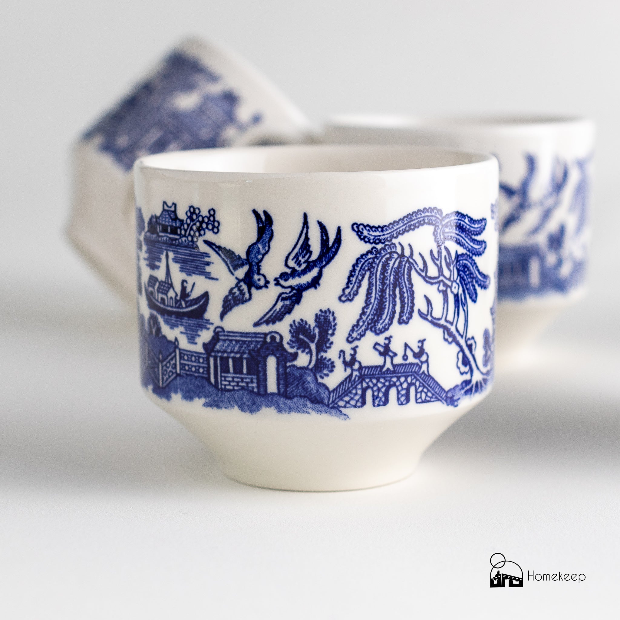 Set of Churchill Blue Willow Stacking Teacups - Homekeep Studio