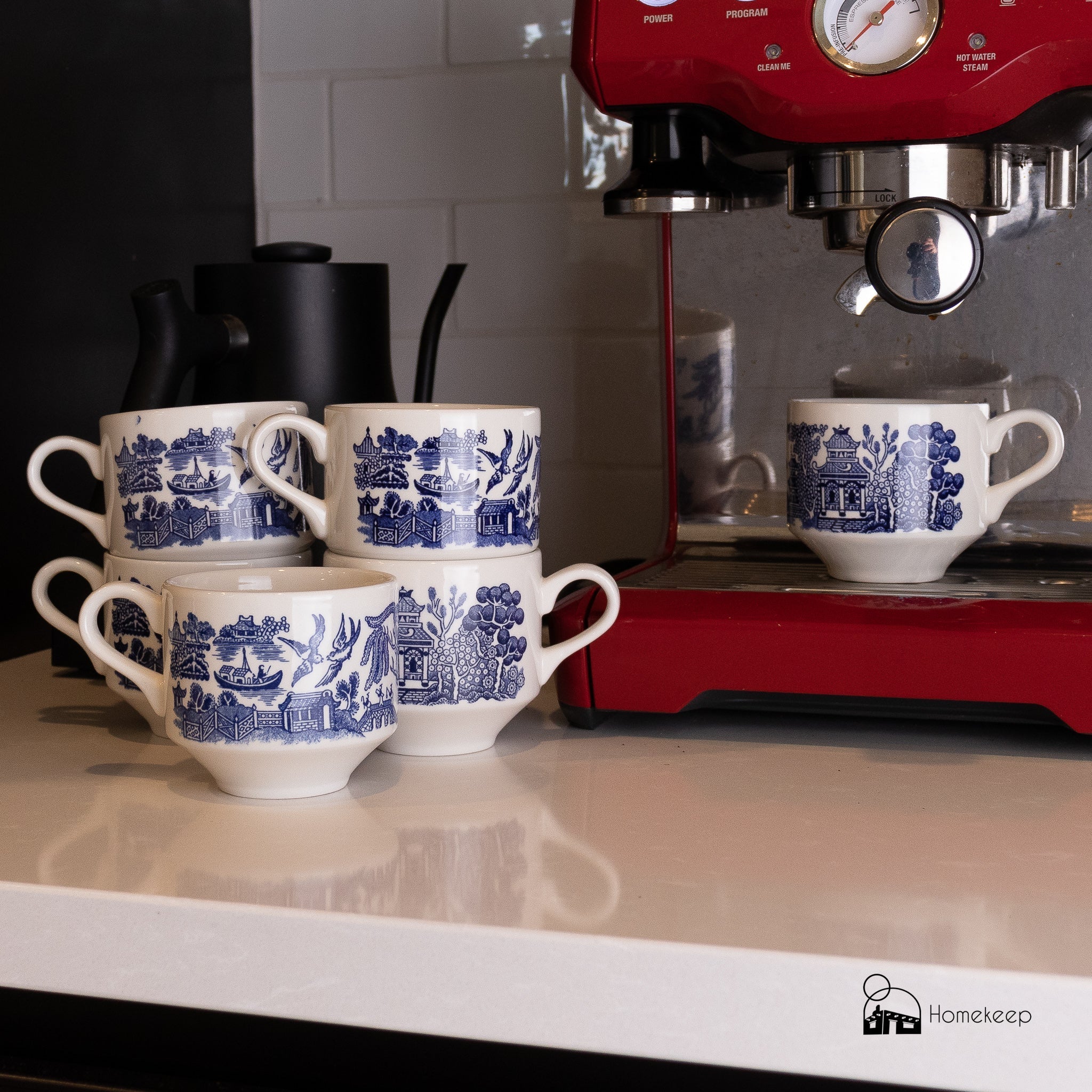 Set of Churchill Blue Willow Stacking Teacups - Homekeep Studio