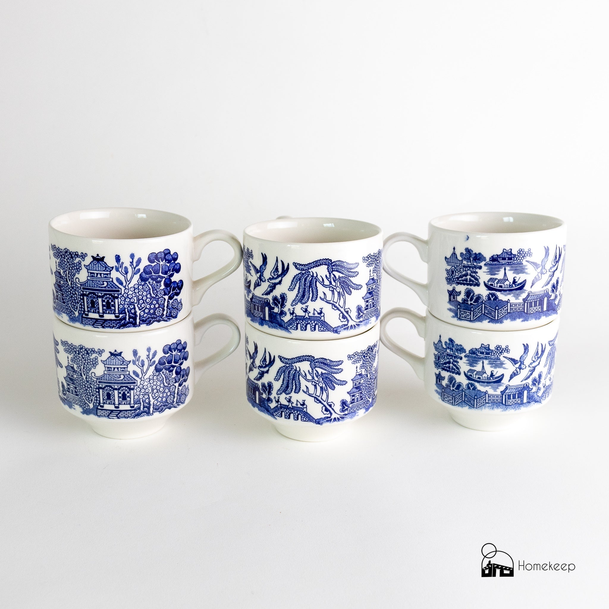 Set of Churchill Blue Willow Stacking Teacups - Homekeep Studio