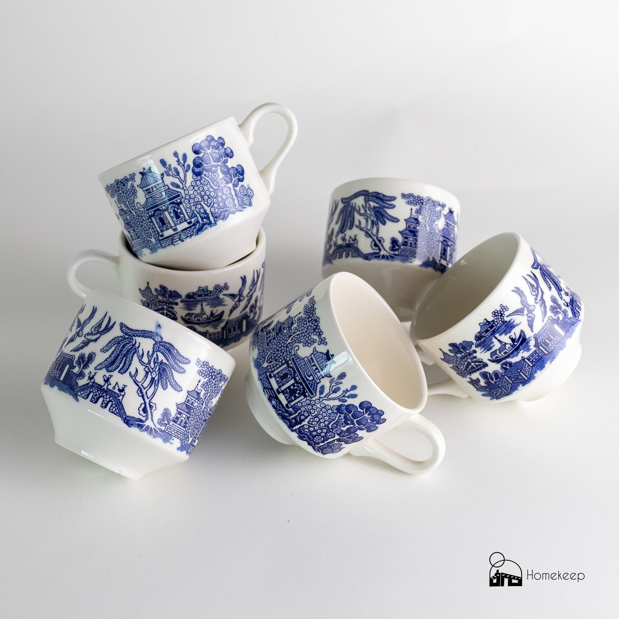 Set of Churchill Blue Willow Stacking Teacups - Homekeep Studio