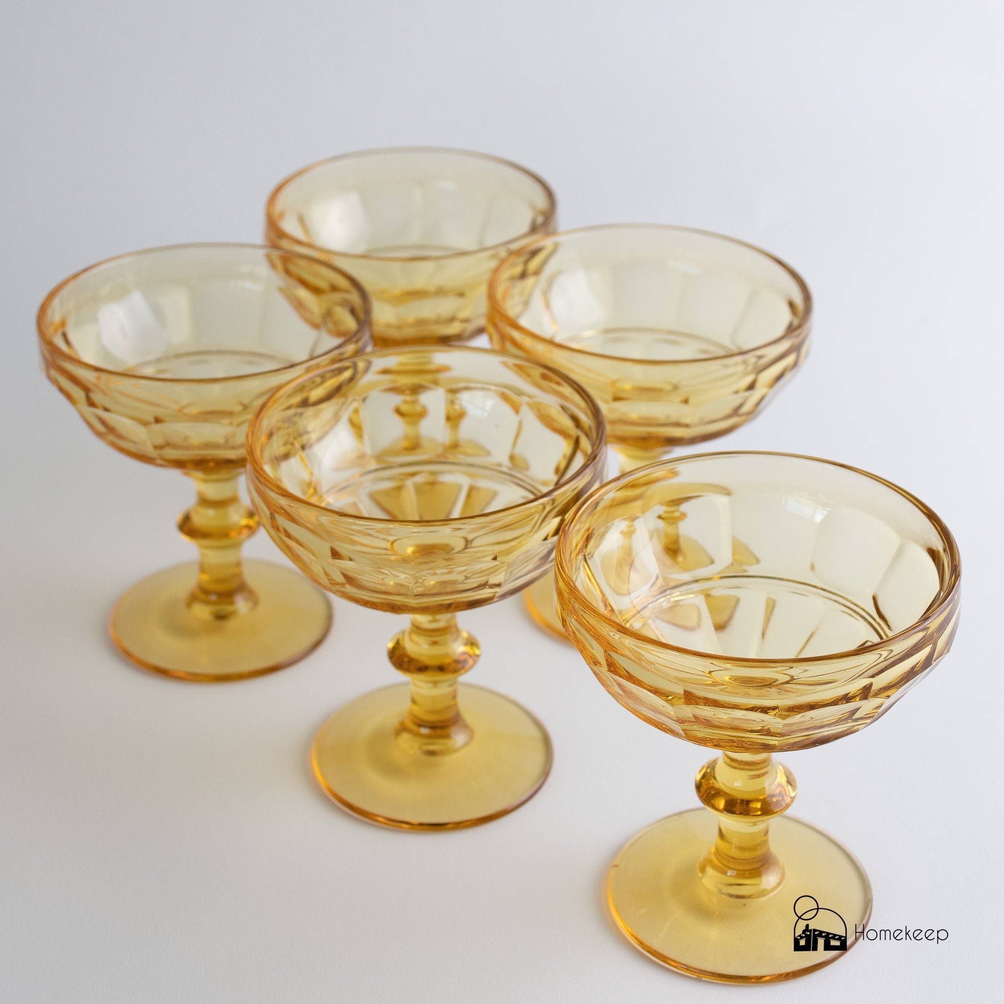 Vintage Amber Glass Footed Bowl Set - Homekeep Studio