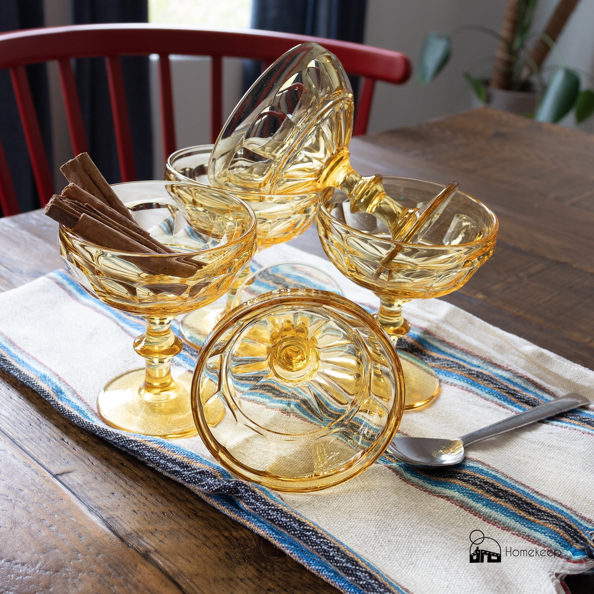 Vintage Amber Glass Footed Bowl Set - Homekeep Studio