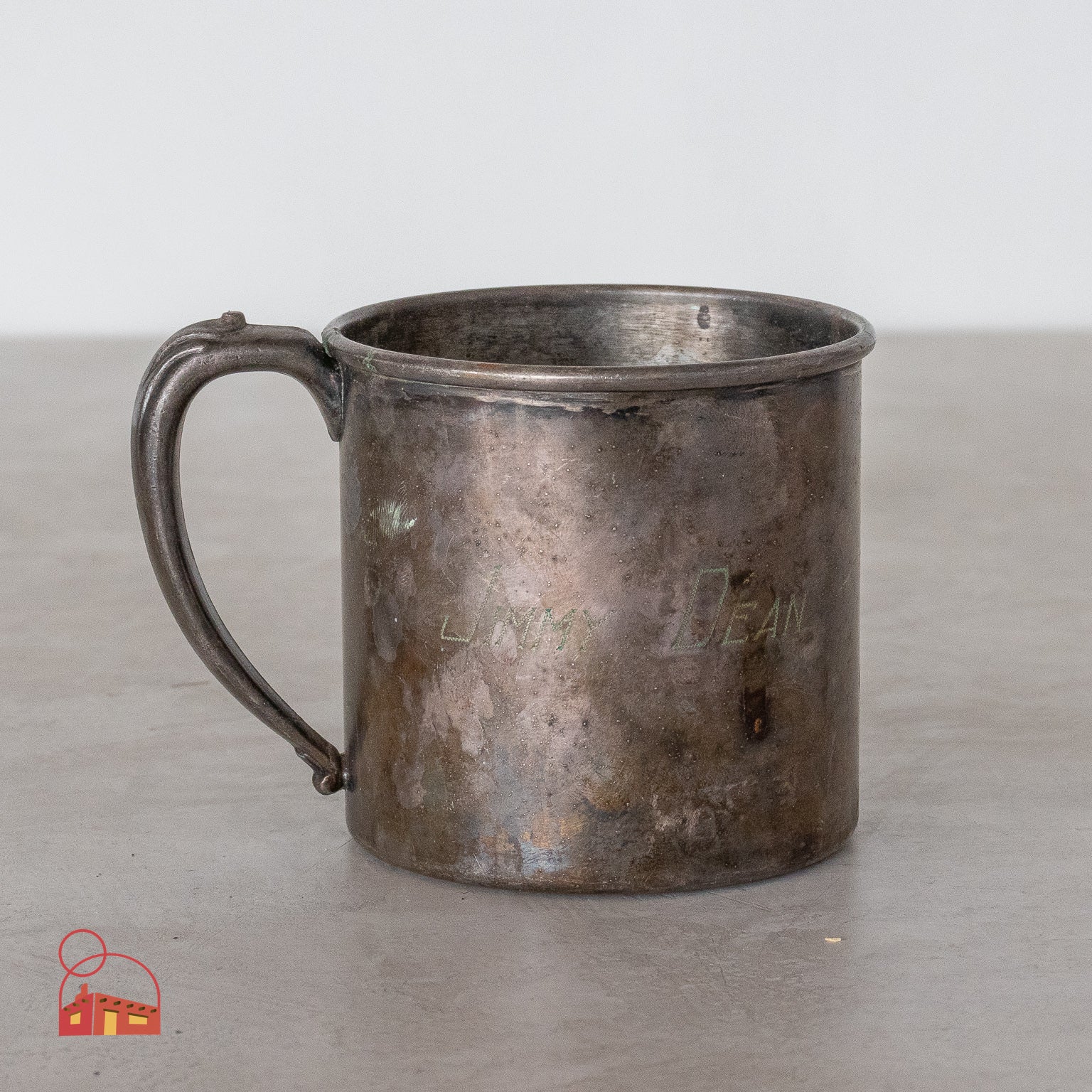 Vintage Silver Plate Mug with Patina - "Jimmy Dean" Engraved - Homekeep Studio