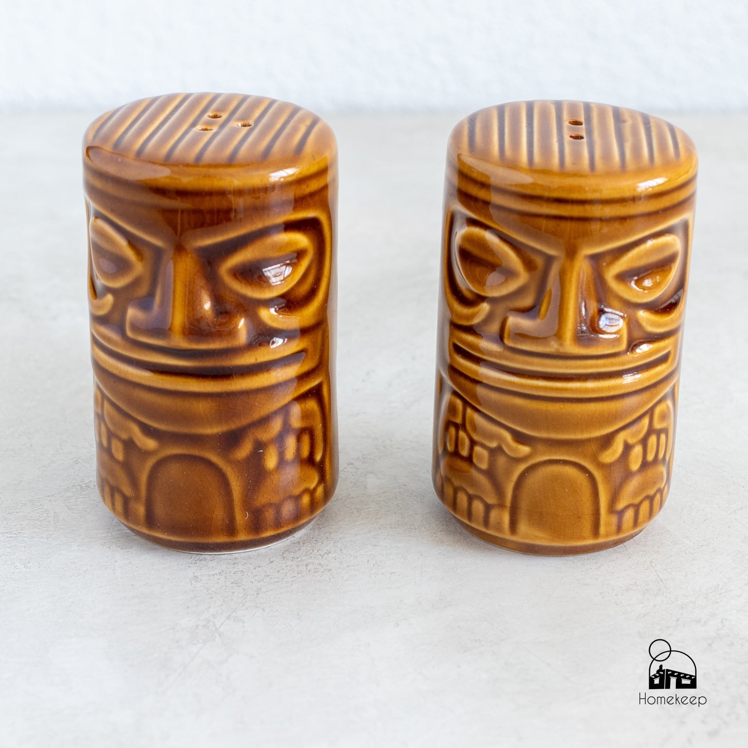 Vintage brown glazed Tiki outlet salt and pepper shakers